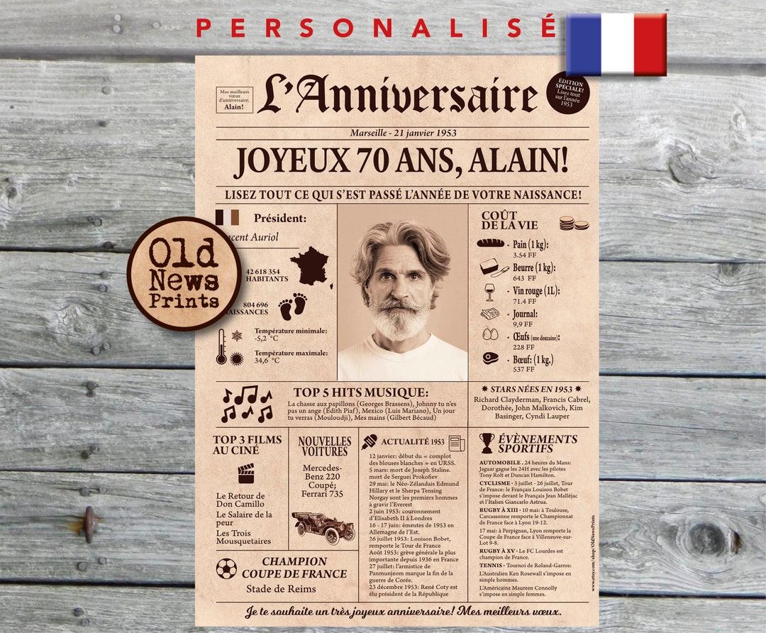 Cadeau 70 Ans Homme Affiche Journal Rétro Cadeau Etsy