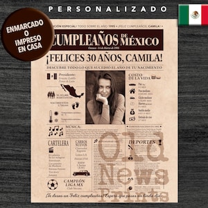 Portada vintage del año 1995 - El regalo personalizado para los nacidos en México que cumplen 30 años - 30 th Birthday Newspaper Poster.