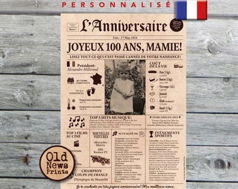 Journal de naissance 1924 - Affiche année de naissance, anniversaire 100 ans, décoration fête anniversaire, cadeau 100 ans, journal français