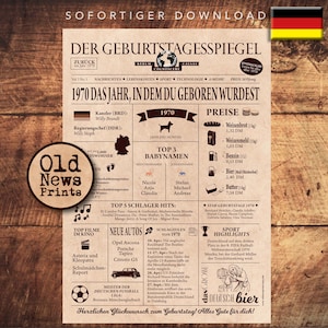 Geschenkzeitung zum 55. Geburtstag 1970- Vintage DEUTSCH Geburtstagszeitung mit echten Daten - einzigartiges Geburtstagsgeschenk