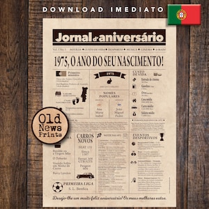1975 ジャーナル ヴィンテージ ポルトガル | Cartaz Presente Aniversário 50 年 | Instantâneo をダウンロード |新聞、パーソナライズされたギフト |直前のギフト