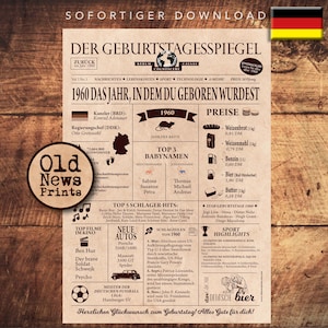 Geschenkzeitung zum 65. Geburtstag 1960- Vintage DEUTSCH Geburtstagszeitung mit echten Daten - einzigartiges Geburtstagsgeschenk