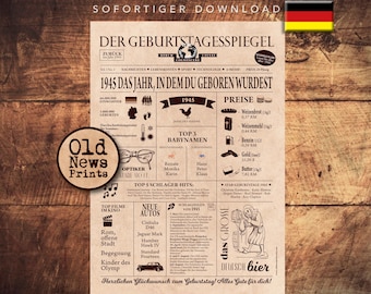 Geschenkzeitung zum 80. Geburtstag 1945- Vintage DEUTSCH Geburtstagszeitung mit echten Daten - einzigartiges Geburtstagsgeschenk