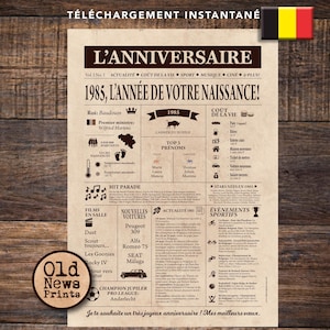 Affiche 1985 BELGIQUE- Affiche année de naissance, anniversaire 40 ans, idée cadeau pas cher, déco fête anniversaire, cadeau dernière minute