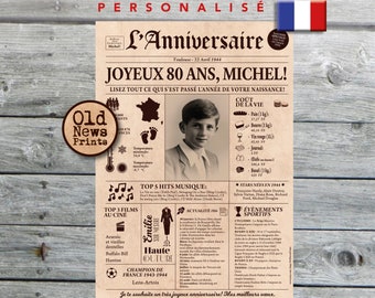 Journal de naissance 1944 - Affiche année de naissance, anniversaire 80 ans, décoration fête anniversaire, cadeau 80 ans, journal français