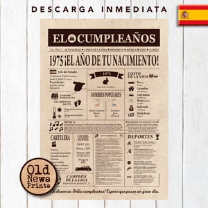 50 Años Celebración: Portada Vintage Periódico Cumpleaños, Año de Nacimiento en España, 1975 Regalo Único - Giornale di compleanno, Indietro nel 1975