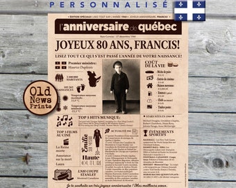 Journal de naissance Québec 1944 - anniversaire 80 ans, Affiche année de naissance, décoration fête anniversaire, cadeau 80 ans, CANADA