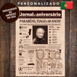 1965 Cartaz Aniversário Personalizado - Presente 60 Anos - Jornal Portugal | Personalized 60th Birthday Gift - Vintage Newspaper Poster
