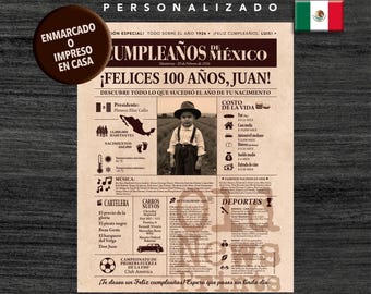 Póster de periódico del centenario · Periódico mexicano vintage personalizado · Regalo