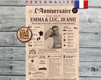 Cadeau anniversaire de mariage, Affiche journal rétro, Cadeau anniversaire, Cadeau couple, Affiche personnalisée, 2004, Journal français