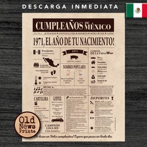 54 Años Celebración: Portada Vintage Periódico Cumpleaños, Año de Nacimiento en México, 1971 Regalo Único