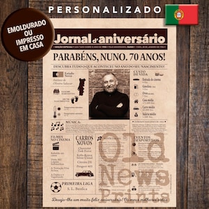 1955 Cartaz Aniversário Personalizado - Presente 70 Anos - Jornal Portugal | Personalized 70th Birthday Gift - Vintage Newspaper Poster