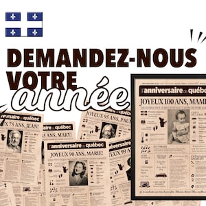 Journal de naissance Québec - Affiche année de naissance, cadeau d'anniversaire, décoration fête anniversaire, cadeau papa ou maman, CANADA