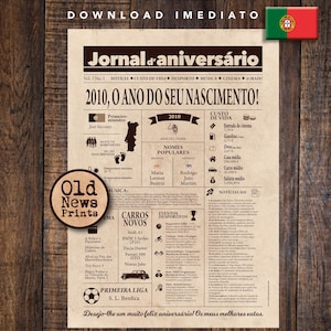 2010 ジャーナル ヴィンテージ ポルトガル | Cartaz Presente Aniversário 15 年 | Instantâneo をダウンロード |新聞、パーソナライズされたギフト |直前の贈り物