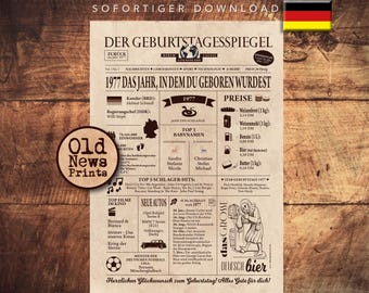 Geschenkzeitung zum 48. Geburtstag 1977 vintage DEUTSCH Geburtstagszeitung mit echten Daten - einzigartiges Geburtstagsgeschenk