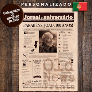 1925 Cartaz Aniversário Personalizado - Presente 100 Anos - Jornal Portugal | Personalized 100th Birthday Gift - Vintage Newspaper Poster