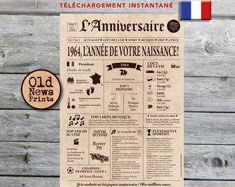 Affiche 1964 - Affiche année de naissance, anniversaire 60 ans, décoration fête anniversaire, cadeau de dernière minute