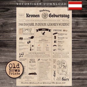 Poster 1944 ÖSTERREICH - Geburtstagsplakat, 81 Jahre Jubiläum, 81 Jahre Geburtstagsdekoration, 81 Jahre Geschenk, ÖSTERREICH