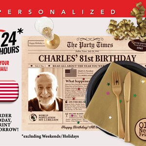 81st Birthday Placemat, Newspaper Birthday gift, Custom placemats,  81st Birthday Party decoration, Gift for grandma or grandpa