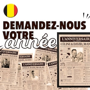 Affiche Journal de naissance BELGIQUE - Année de naissance, cadeau d&#39;anniversaire , décoration fête anniversaire dernière minute - FRANÇAIS