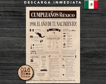 75 Años Celebración: Portada Vintage Periódico Cumpleaños, Año de Nacimiento en México, 1950 Regalo Único