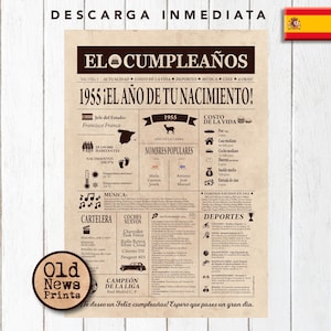 70 Años Celebración: Portada Vintage Periódico Cumpleaños, Año de Nacimiento en España, 1955 Regalo Único