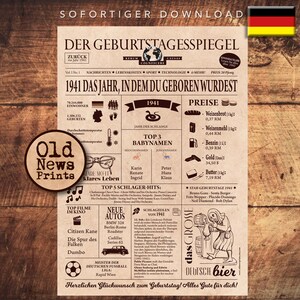 Geschenkzeitung zum 84. Geburtstag 1941- Vintage DEUTSCH Geburtstagszeitung mit echten Daten - einzigartiges Geburtstagsgeschenk
