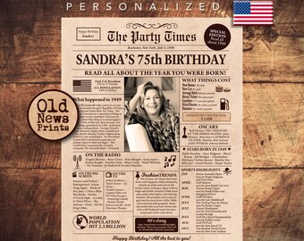 75th birthday gift for women and men, 75th birthday newspaper sign back in 1949 poster, 1949 birthday poster, 75 years ago back in 1949