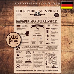 Geschenkzeitung zum 70. Geburtstag 1955- Vintage DEUTSCH Geburtstagszeitung mit echten Daten - einzigartiges Geburtstagsgeschenk