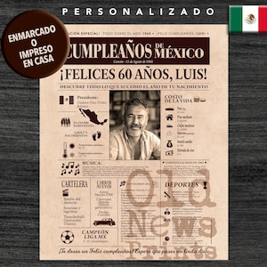 Portada vintage del año 1965 - El regalo personalizado para los nacidos en México que cumplen 60 años - 60th Birthday Newspaper Poster.