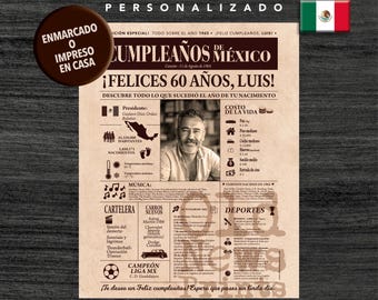 Portada vintage del año 1965 - El regalo personalizado para los nacidos en México que cumplen 60 años - 60th Birthday Newspaper Poster.