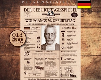 70e verjaardagscadeau, gepersonaliseerde krant, krantenprint, digitale download, geboren in 1954, Zeitungposter Deutsch