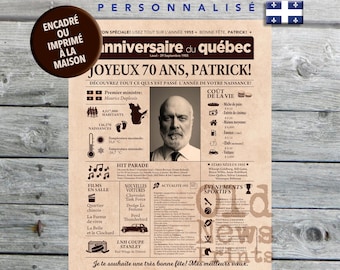 Journal de naissance Québec 1955 - Affiche année de naissance, anniversaire 70 ans, décoration fête anniversaire, cadeau 70 ans, CANADA