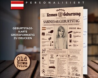 ÖSTERREICH Geburtstagskarte - personalisiert, Geburtstagsdekoration und Geschenk, 60. Geburtstag, Österreich Print