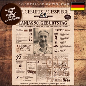Geburtstag 1934, Personalisierte Geschenkzeitung zum 90. Vintage Geburtstagsbuch DEUTSCH mit echten Daten, einzigartiges Geburtstagsgeschenk