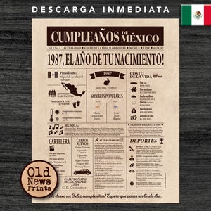 38 Años Celebración: Portada Vintage Periódico Cumpleaños, Año de Nacimiento en México, 1987 Regalo Único