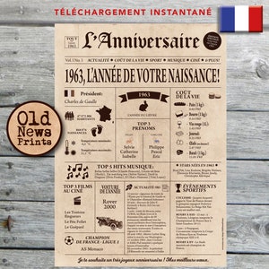 Affiche 1963 - Affiche année de naissance, anniversaire 62 ans, décoration fête anniversaire, cadeau de dernière minute