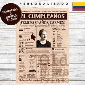 Portada vintage del año 1945 - El regalo personalizado para los nacidos en Colombia que cumplen 80 años