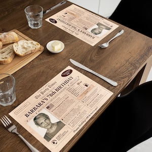 81st Birthday gift, Paper Placemats, Personalized Newspaper Birthday gift,  60th Birthday gift, Party decoration, Home decoration, Fun facts