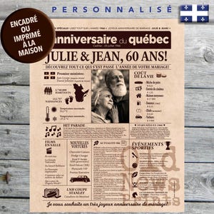 Cadeau anniversaire de mariage, Affiche journal rétro, Cadeau anniversaire, Cadeau couple, Affiche personnalisée, Journal français
