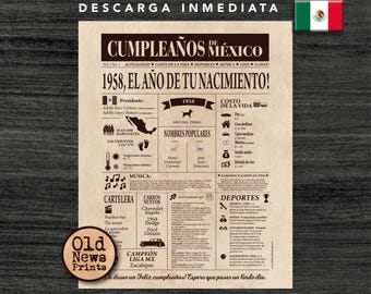 67 Años Celebración: Portada Vintage Periódico Cumpleaños, Año de Nacimiento en México, 1958 Regalo Único