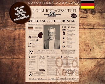 Personalisierte Geburtstagszeitung – 70. Geburtstag, Historische Daten, Vintage Geschenk