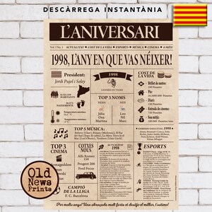 Plakat 1998 - Cartel año de nacimiento, cumpleaños 27 años, idea regalo barato, Decoración fiesta cumpleaños, cadeau de dernière minuta
