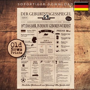 Geschenkzeitung zum 53. Geburtstag 1972- Vintage DEUTSCH Geburtstagszeitung mit echten Daten - einzigartiges Geburtstagsgeschenk