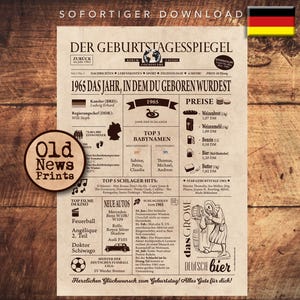 Geschenkzeitung zum 60. Geburtstag 1965- Vintage DEUTSCH Geburtstagszeitung mit echten Daten - einzigartiges Geburtstagsgeschenk