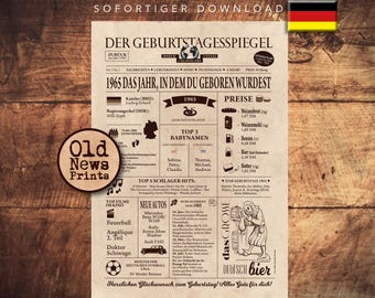 Geschenkzeitung zum 60. Geburtstag 1965- Vintage DEUTSCH Geburtstagszeitung mit echten Daten - einzigartiges Geburtstagsgeschenk