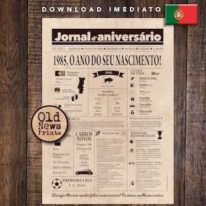 1985 ジャーナル ヴィンテージ ポルトガル | Cartaz Presente Aniversário 40 年 | Instantâneo をダウンロード |新聞、パーソナライズされたギフト |直前のギフト