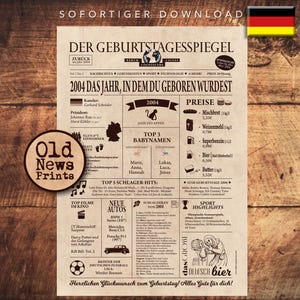 Geschenkzeitung zum 21. Geburtstag 2004- Vintage DEUTSCH Geburtstagszeitung mit echten Daten - einzigartiges Geburtstagsgeschenk