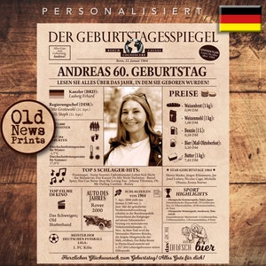 60th Birthday gift, Personalized Birthday newspaper poster, Born in 1964, German Birthday gift, Birthday party decoration, 60 years old image 1