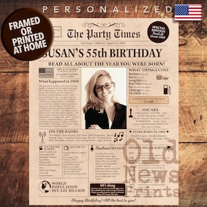 55th Birthday Gift for Men or Women, 55th Birthday Newspaper Poster Sign Back in 1969, Mens Birthday Gift, Gift for him, Gift for Her